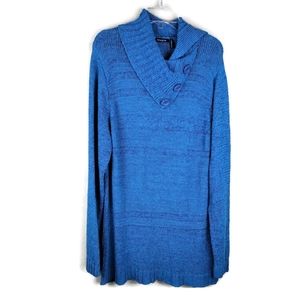 Maglia Sweater Womens S Tunic Long‎ Sleeve Button Cowl Neck Blue NWT